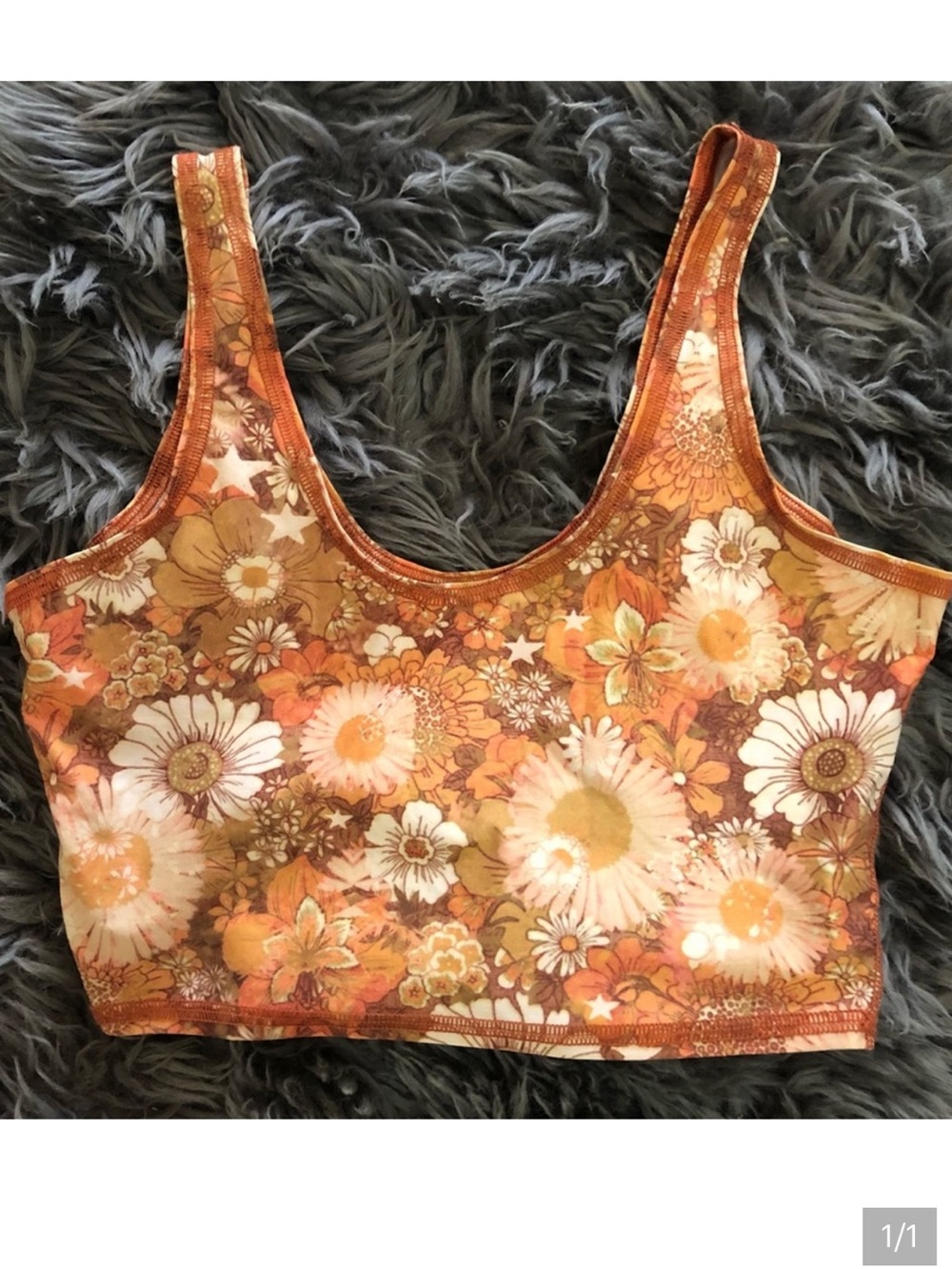 Teeki Crop Top Tank with Flowers Medium
